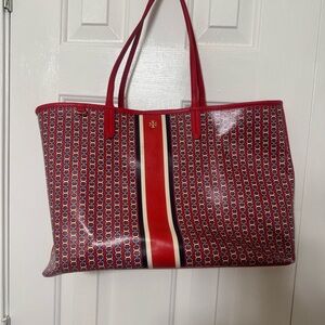 Tory Burch Red and Blue Geometric Tote